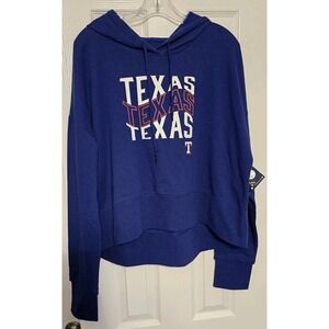Texas Rangers Majestic Lightweight Blue Hoodie Womens Large Crop Box NWT MLB